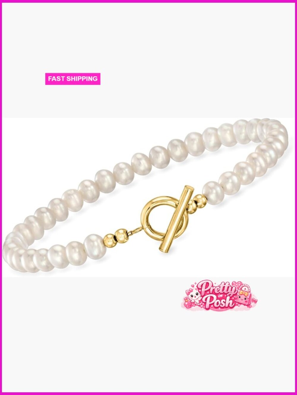 4-5mm Cultured Pearl Toggle Bracelet 14kt Yellow Gold